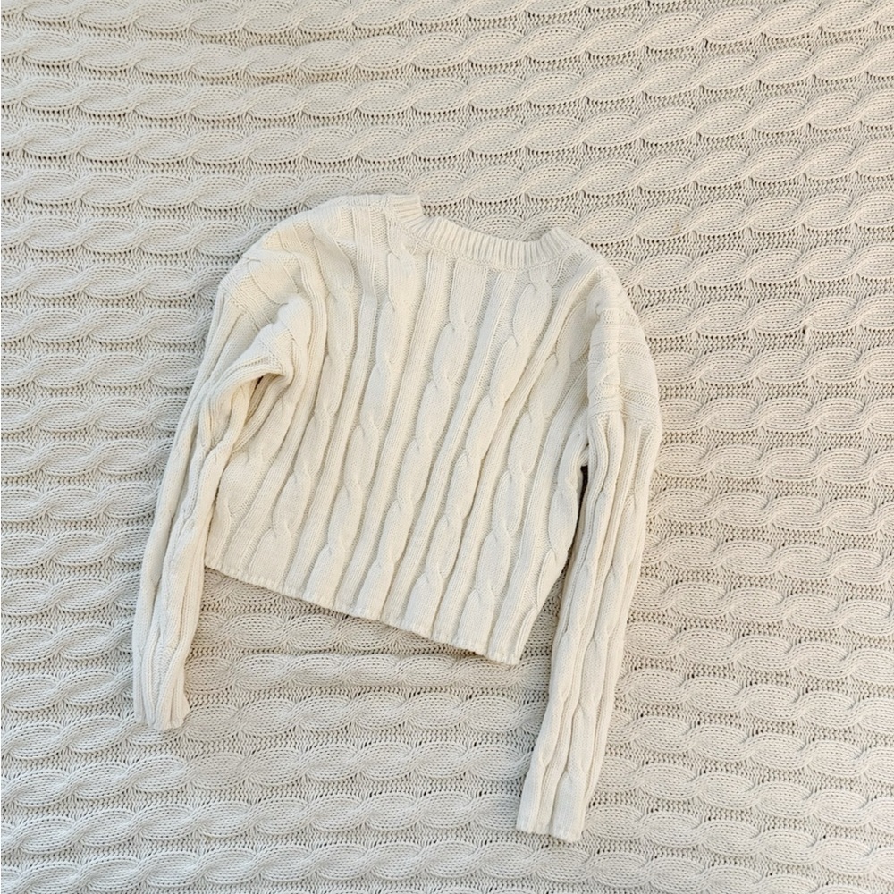 Madewell Ivory V-Neck Cable Knit Sweater - Picture 3 of 4